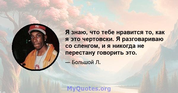 Я знаю, что тебе нравится то, как я это чертовски. Я разговариваю со сленгом, и я никогда не перестану говорить это.