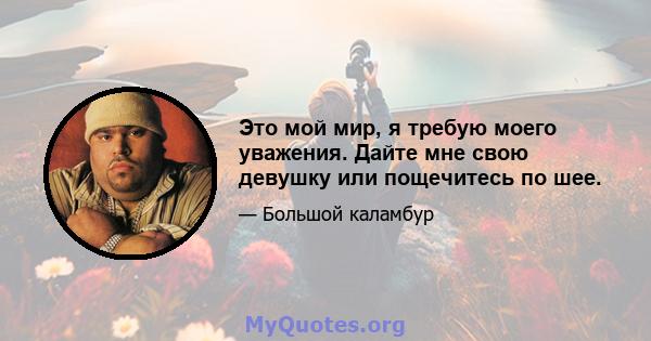 Это мой мир, я требую моего уважения. Дайте мне свою девушку или пощечитесь по шее.