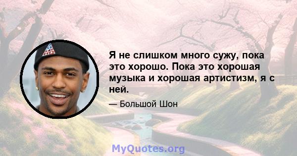 Я не слишком много сужу, пока это хорошо. Пока это хорошая музыка и хорошая артистизм, я с ней.