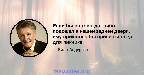 Если бы волк когда -либо подошел к нашей задней двери, ему пришлось бы принести обед для пикника.