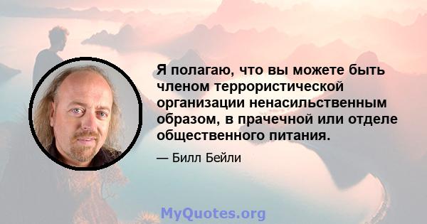 Я полагаю, что вы можете быть членом террористической организации ненасильственным образом, в прачечной или отделе общественного питания.