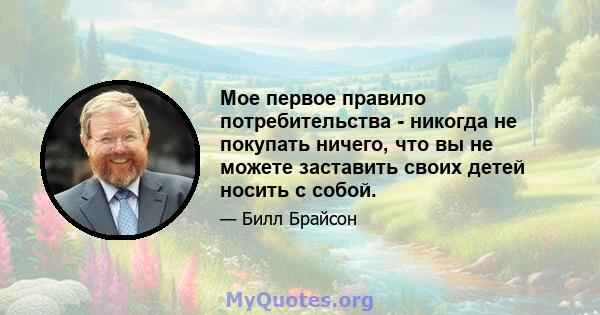 Мое первое правило потребительства - никогда не покупать ничего, что вы не можете заставить своих детей носить с собой.