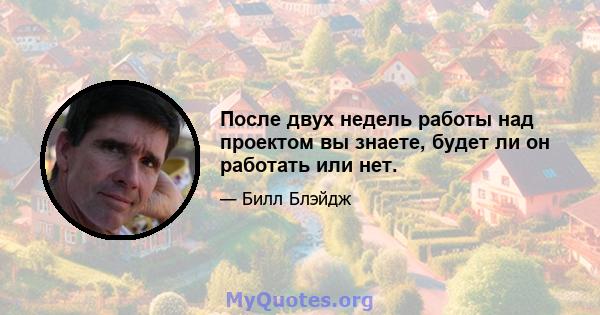 После двух недель работы над проектом вы знаете, будет ли он работать или нет.