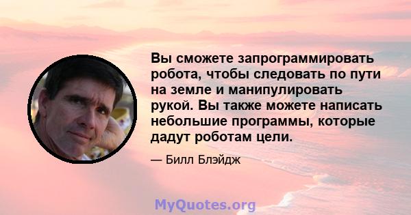 Вы сможете запрограммировать робота, чтобы следовать по пути на земле и манипулировать рукой. Вы также можете написать небольшие программы, которые дадут роботам цели.