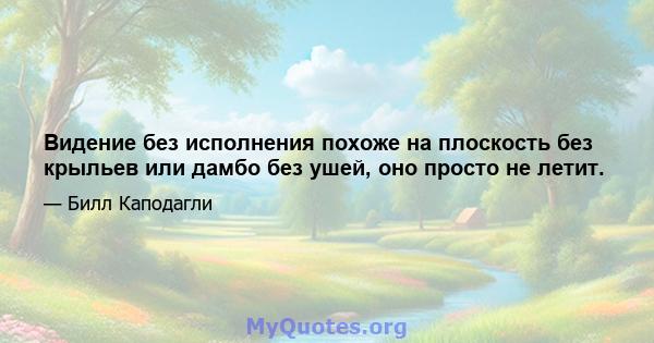 Видение без исполнения похоже на плоскость без крыльев или дамбо без ушей, оно просто не летит.