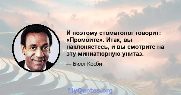 И поэтому стоматолог говорит: «Промойте». Итак, вы наклоняетесь, и вы смотрите на эту миниатюрную унитаз.