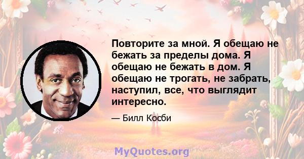 Повторите за мной. Я обещаю не бежать за пределы дома. Я обещаю не бежать в дом. Я обещаю не трогать, не забрать, наступил, все, что выглядит интересно.