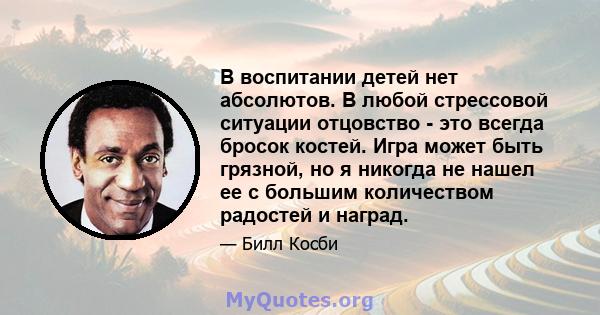 В воспитании детей нет абсолютов. В любой стрессовой ситуации отцовство - это всегда бросок костей. Игра может быть грязной, но я никогда не нашел ее с большим количеством радостей и наград.