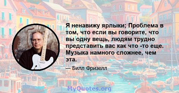 Я ненавижу ярлыки; Проблема в том, что если вы говорите, что вы одну вещь, людям трудно представить вас как что -то еще. Музыка намного сложнее, чем эта.