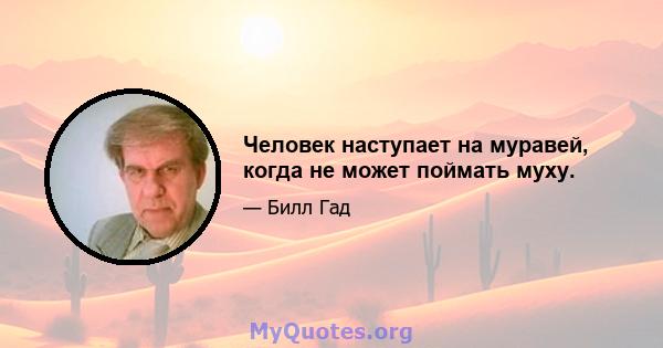 Человек наступает на муравей, когда не может поймать муху.