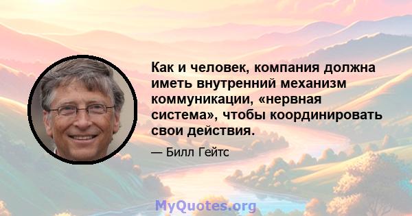 Как и человек, компания должна иметь внутренний механизм коммуникации, «нервная система», чтобы координировать свои действия.