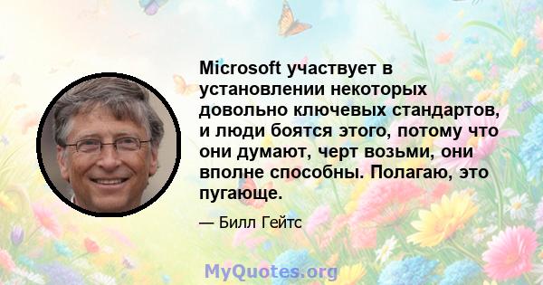 Microsoft участвует в установлении некоторых довольно ключевых стандартов, и люди боятся этого, потому что они думают, черт возьми, они вполне способны. Полагаю, это пугающе.