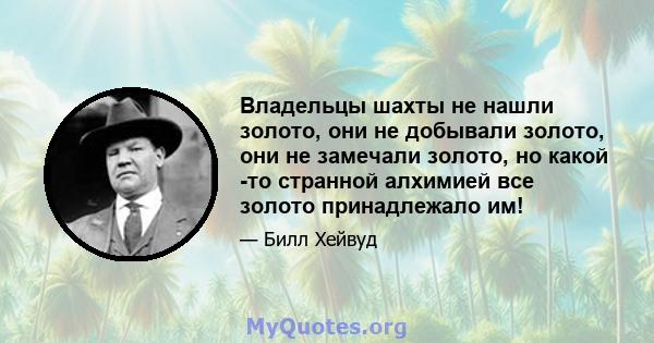 Владельцы шахты не нашли золото, они не добывали золото, они не замечали золото, но какой -то странной алхимией все золото принадлежало им!