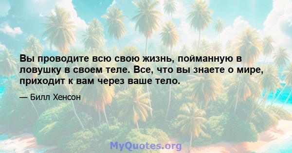 Вы проводите всю свою жизнь, пойманную в ловушку в своем теле. Все, что вы знаете о мире, приходит к вам через ваше тело.