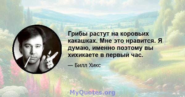 Грибы растут на коровьих какашках. Мне это нравится. Я думаю, именно поэтому вы хихикаете в первый час.