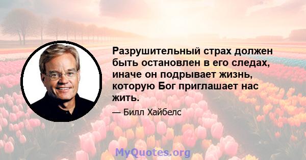 Разрушительный страх должен быть остановлен в его следах, иначе он подрывает жизнь, которую Бог приглашает нас жить.