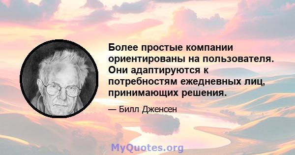 Более простые компании ориентированы на пользователя. Они адаптируются к потребностям ежедневных лиц, принимающих решения.