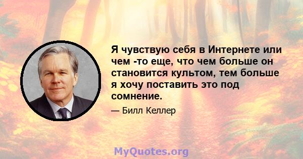 Я чувствую себя в Интернете или чем -то еще, что чем больше он становится культом, тем больше я хочу поставить это под сомнение.