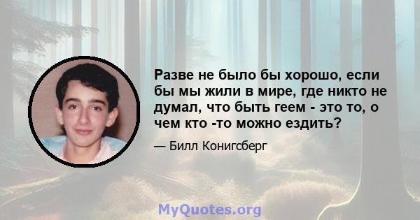 Разве не было бы хорошо, если бы мы жили в мире, где никто не думал, что быть геем - это то, о чем кто -то можно ездить?