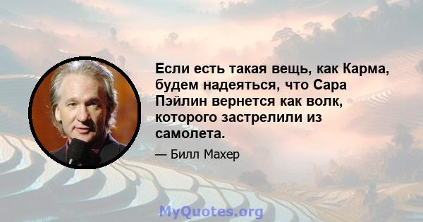 Если есть такая вещь, как Карма, будем надеяться, что Сара Пэйлин вернется как волк, которого застрелили из самолета.