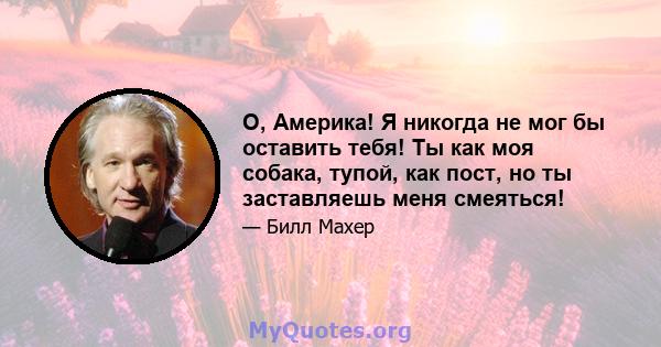 О, Америка! Я никогда не мог бы оставить тебя! Ты как моя собака, тупой, как пост, но ты заставляешь меня смеяться!