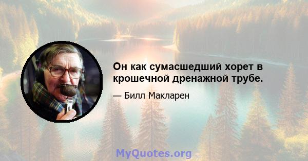 Он как сумасшедший хорет в крошечной дренажной трубе.