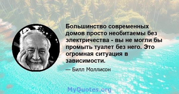 Большинство современных домов просто необитаемы без электричества - вы не могли бы промыть туалет без него. Это огромная ситуация в зависимости.