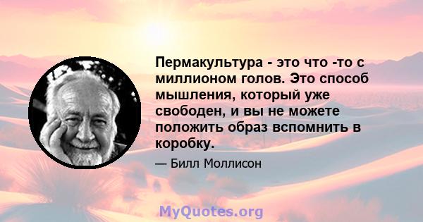 Пермакультура - это что -то с миллионом голов. Это способ мышления, который уже свободен, и вы не можете положить образ вспомнить в коробку.