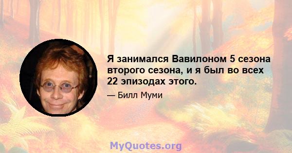 Я занимался Вавилоном 5 сезона второго сезона, и я был во всех 22 эпизодах этого.