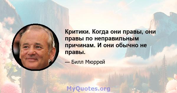 Критики. Когда они правы, они правы по неправильным причинам. И они обычно не правы.