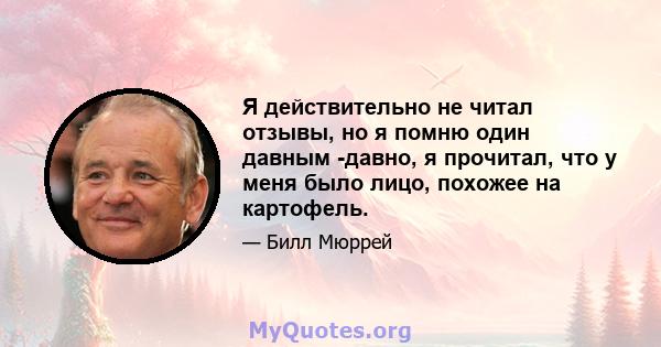 Я действительно не читал отзывы, но я помню один давным -давно, я прочитал, что у меня было лицо, похожее на картофель.