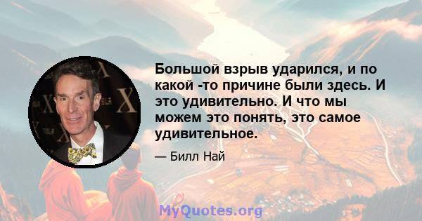 Большой взрыв ударился, и по какой -то причине были здесь. И это удивительно. И что мы можем это понять, это самое удивительное.