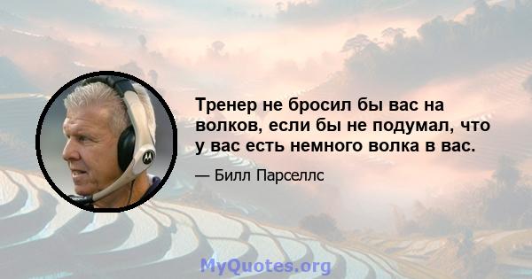 Тренер не бросил бы вас на волков, если бы не подумал, что у вас есть немного волка в вас.