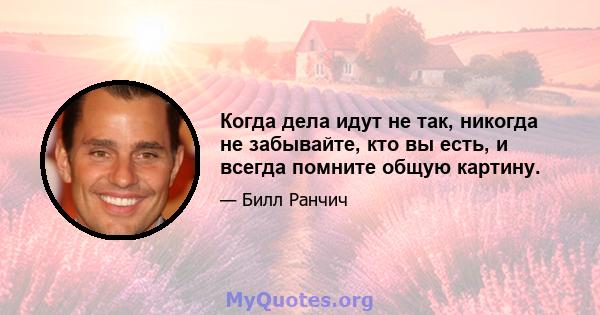 Когда дела идут не так, никогда не забывайте, кто вы есть, и всегда помните общую картину.