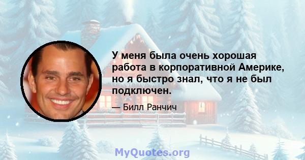 У меня была очень хорошая работа в корпоративной Америке, но я быстро знал, что я не был подключен.