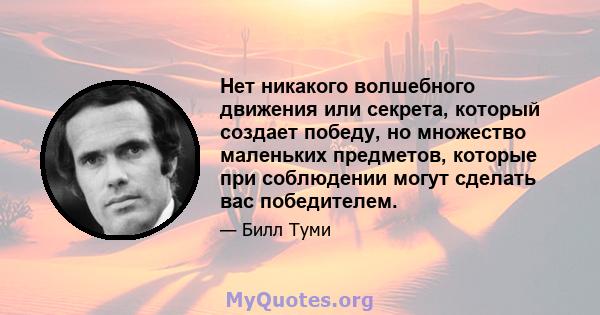 Нет никакого волшебного движения или секрета, который создает победу, но множество маленьких предметов, которые при соблюдении могут сделать вас победителем.