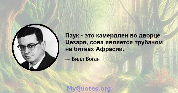 Паук - это камердлен во дворце Цезаря, сова является трубачом на битвах Афрасии.