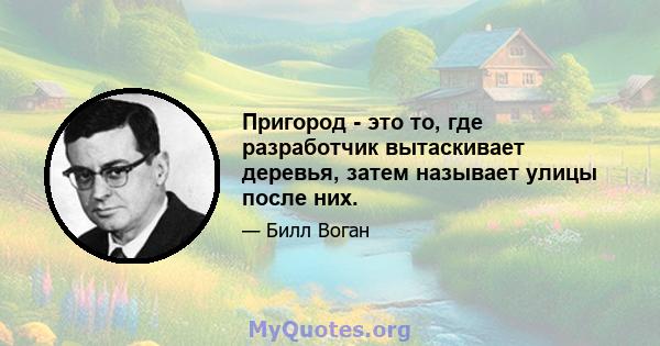 Пригород - это то, где разработчик вытаскивает деревья, затем называет улицы после них.