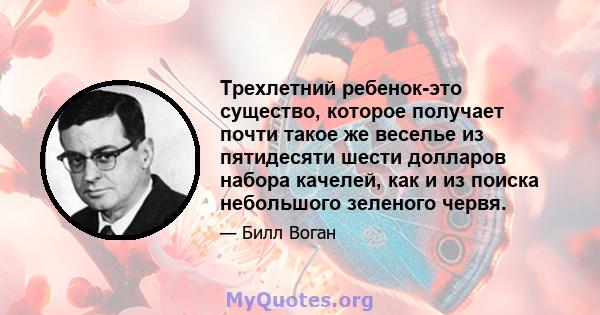 Трехлетний ребенок-это существо, которое получает почти такое же веселье из пятидесяти шести долларов набора качелей, как и из поиска небольшого зеленого червя.