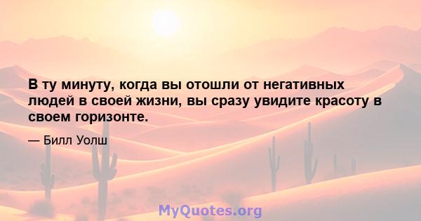 В ту минуту, когда вы отошли от негативных людей в своей жизни, вы сразу увидите красоту в своем горизонте.