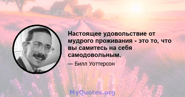 Настоящее удовольствие от мудрого проживания - это то, что вы самитесь на себя самодовольным.