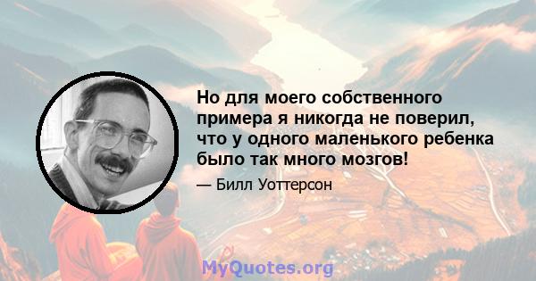 Но для моего собственного примера я никогда не поверил, что у одного маленького ребенка было так много мозгов!