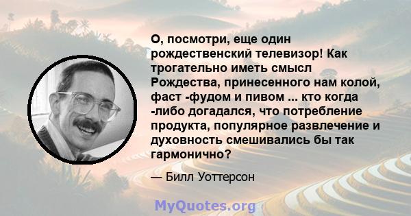 О, посмотри, еще один рождественский телевизор! Как трогательно иметь смысл Рождества, принесенного нам колой, фаст -фудом и пивом ... кто когда -либо догадался, что потребление продукта, популярное развлечение и