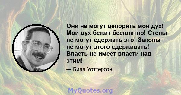 Они не могут цепорить мой дух! Мой дух бежит бесплатно! Стены не могут сдержать это! Законы не могут этого сдерживать! Власть не имеет власти над этим!