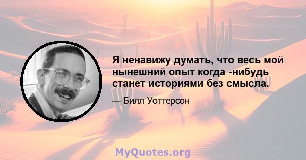 Я ненавижу думать, что весь мой нынешний опыт когда -нибудь станет историями без смысла.