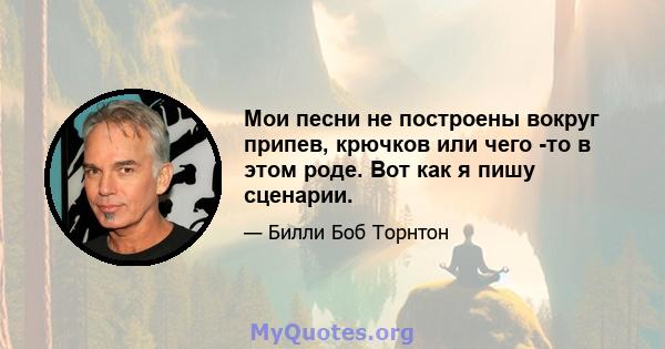 Мои песни не построены вокруг припев, крючков или чего -то в этом роде. Вот как я пишу сценарии.