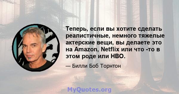 Теперь, если вы хотите сделать реалистичные, немного тяжелые актерские вещи, вы делаете это на Amazon, Netflix или что -то в этом роде или HBO.