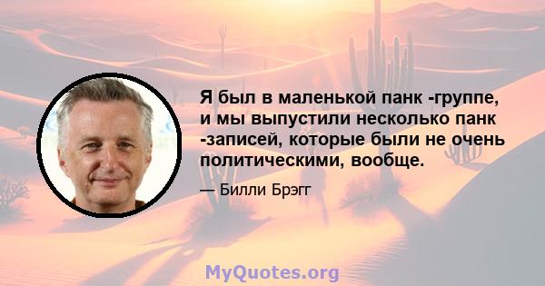 Я был в маленькой панк -группе, и мы выпустили несколько панк -записей, которые были не очень политическими, вообще.