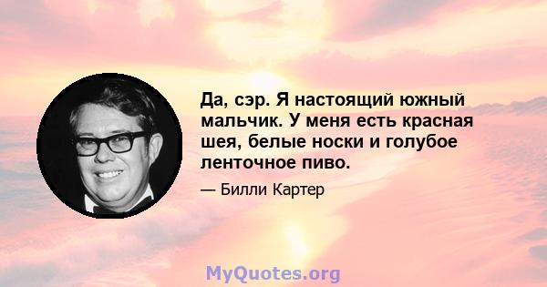 Да, сэр. Я настоящий южный мальчик. У меня есть красная шея, белые носки и голубое ленточное пиво.