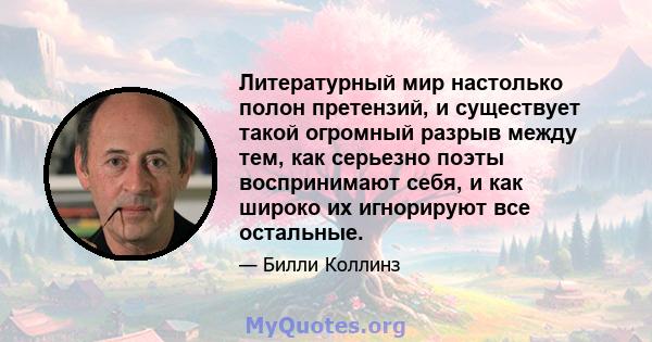 Литературный мир настолько полон претензий, и существует такой огромный разрыв между тем, как серьезно поэты воспринимают себя, и как широко их игнорируют все остальные.